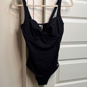 SUNSEEKER tie front D cup black one piece swimsuit size 10 neutral summer beach
